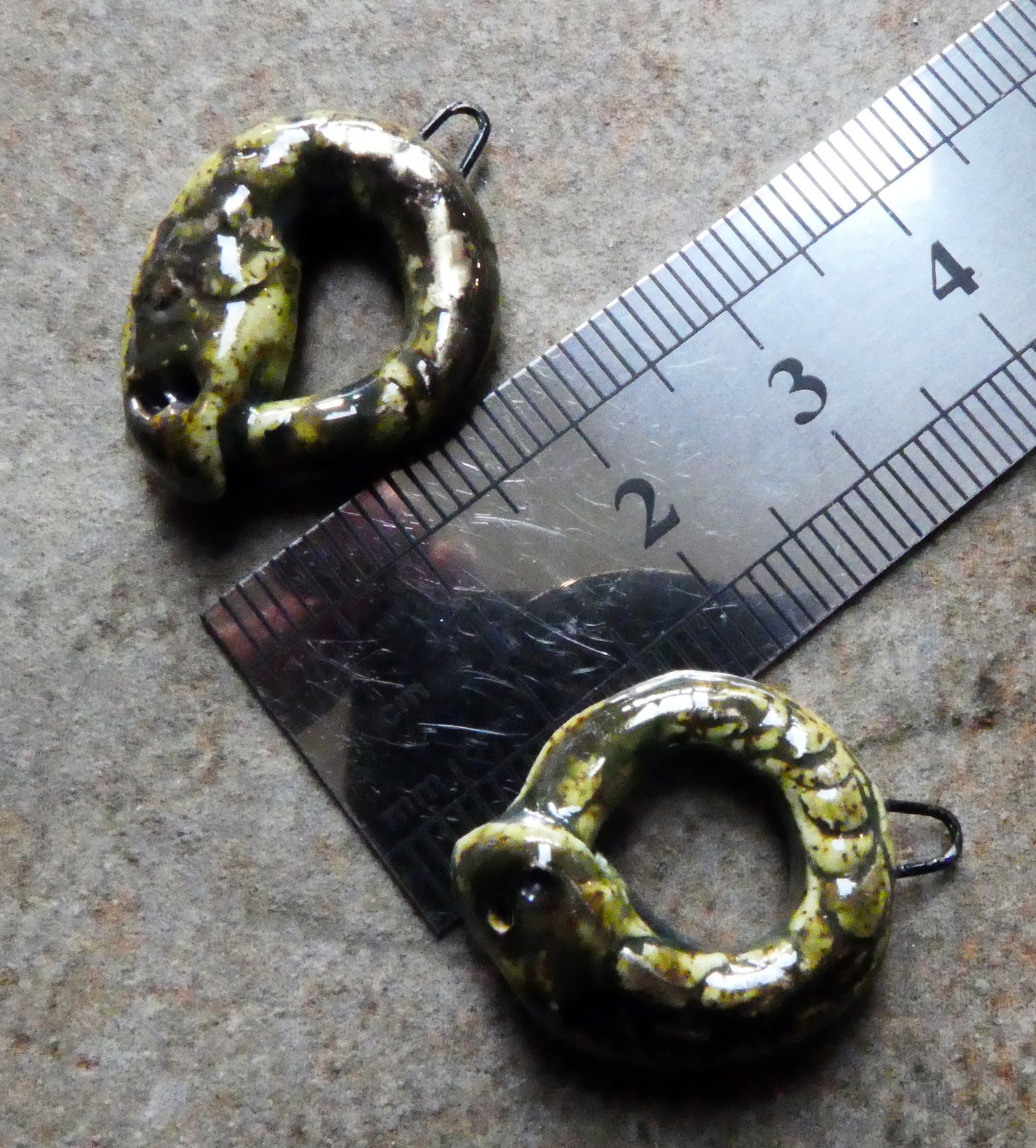 Ceramic Tail-Eating Snake Charms - Forest Emerald