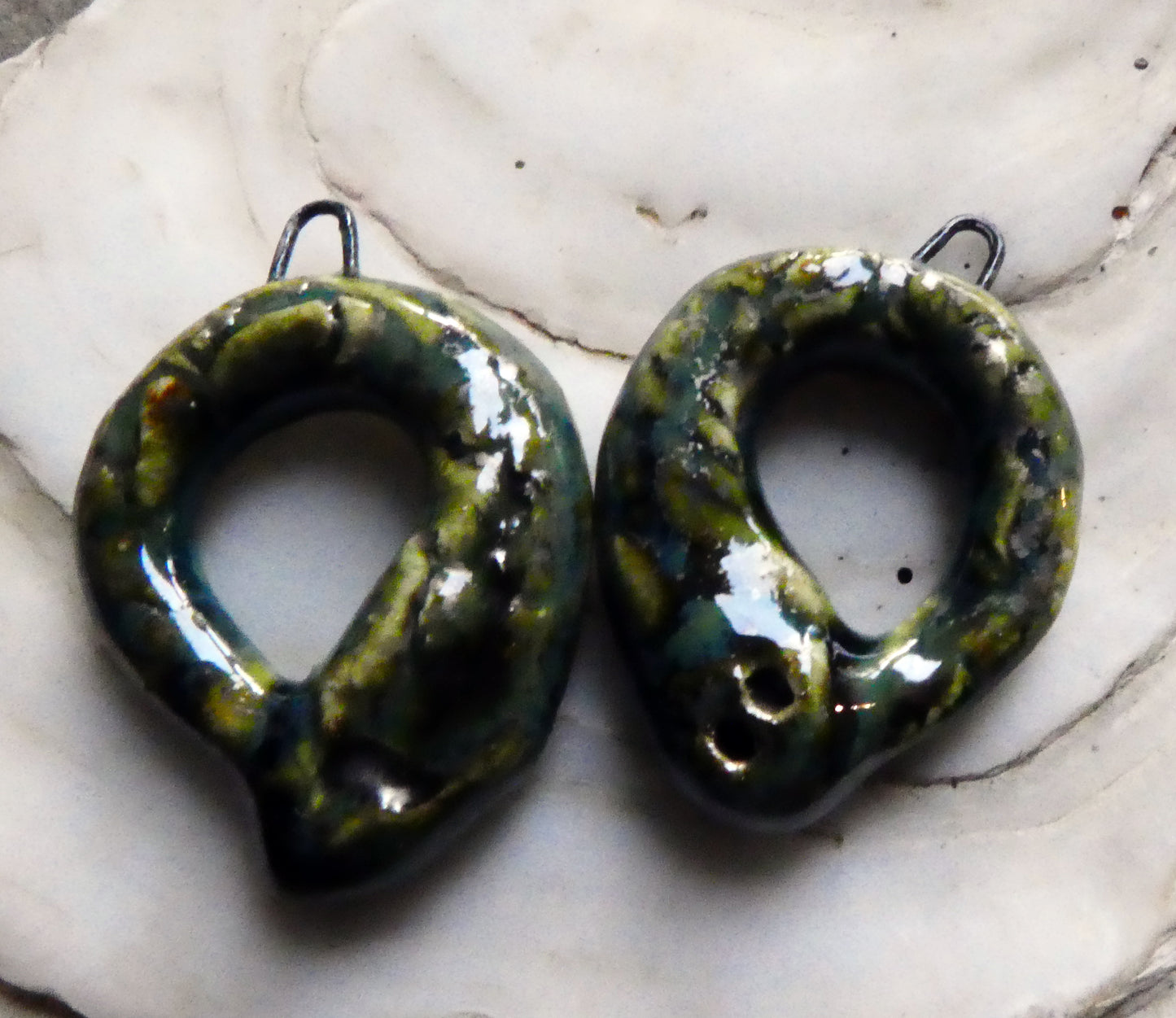 Ceramic Tail-Eating Snake Charms - Dark Jade