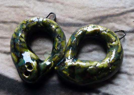 Ceramic Tail-Eating Snake Charms - Dark Jade