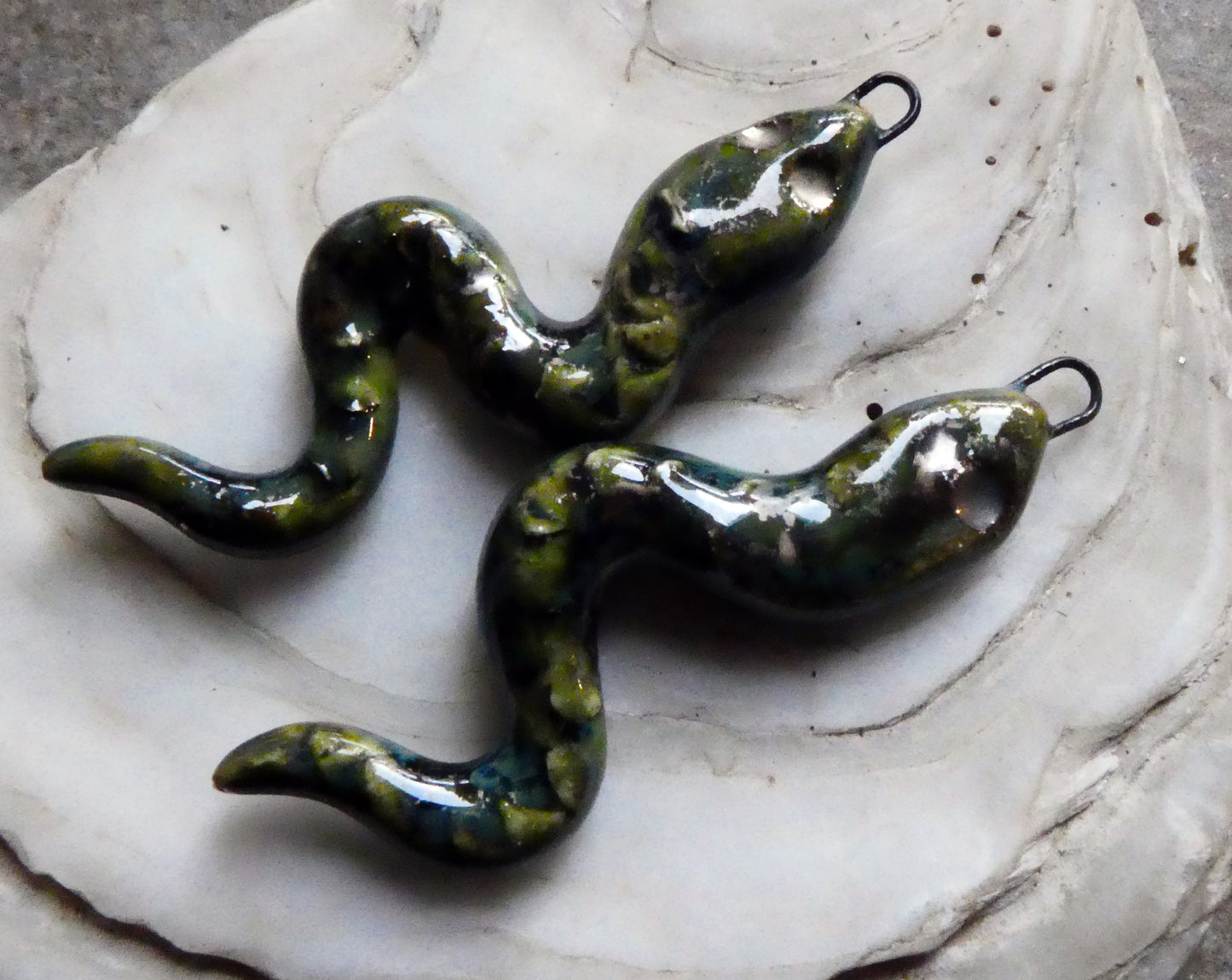 Ceramic Snake Charms -Dark Jade
