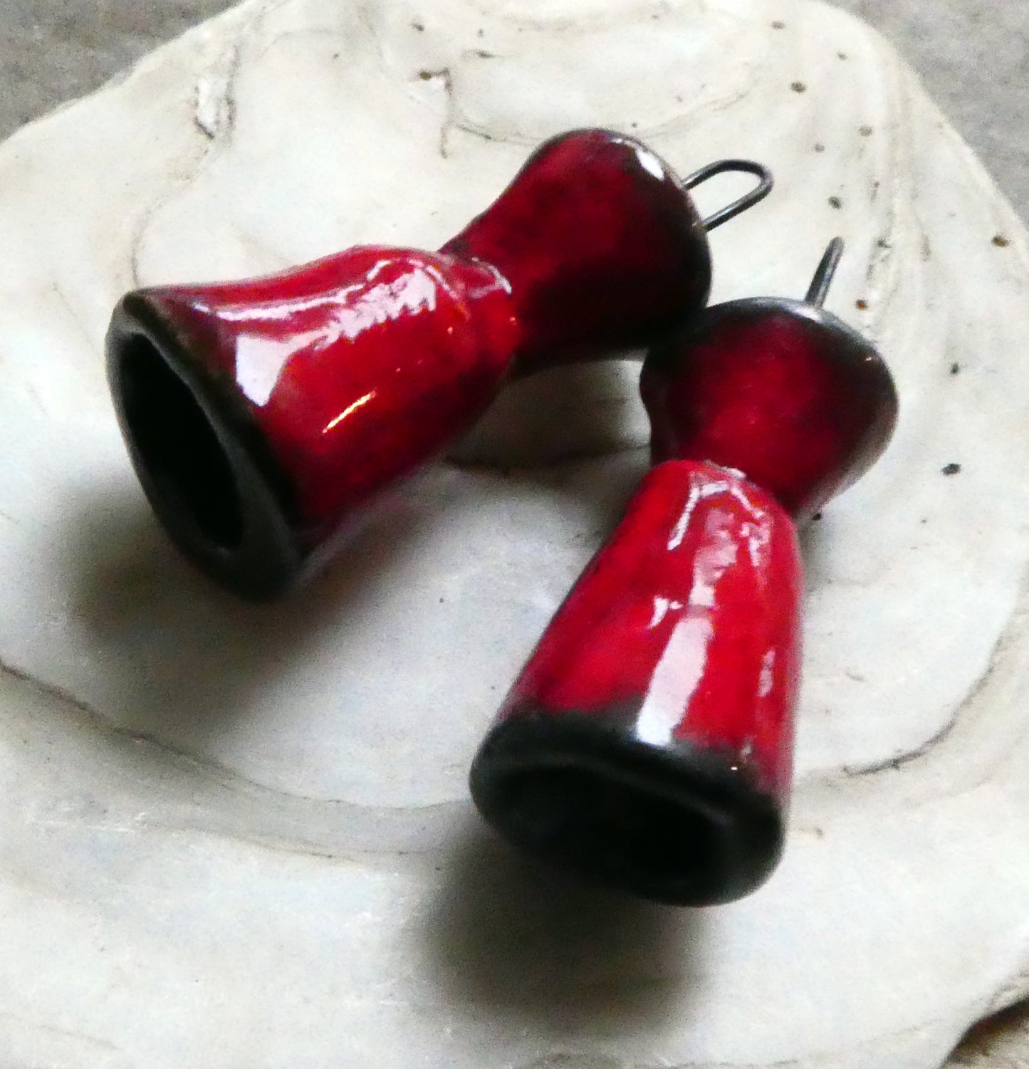 Ceramic Double Cone Charms - Red