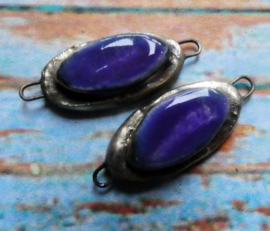 Ceramic Moulded Oval Connectors - Dark Purple
