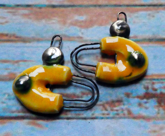 Ceramic Two Hoop Curved Connectors -Yellow
