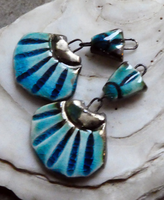 Ceramic Frilly Dangles - Oriental Blue