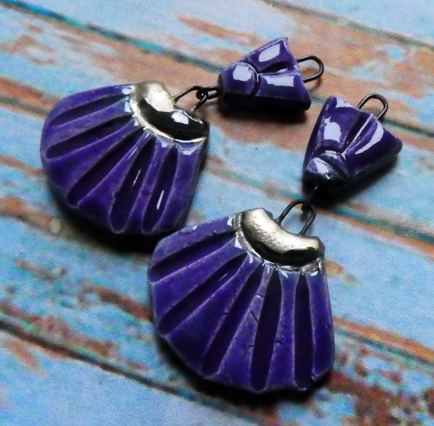 Ceramic Frilly Dangles - Dark Purple