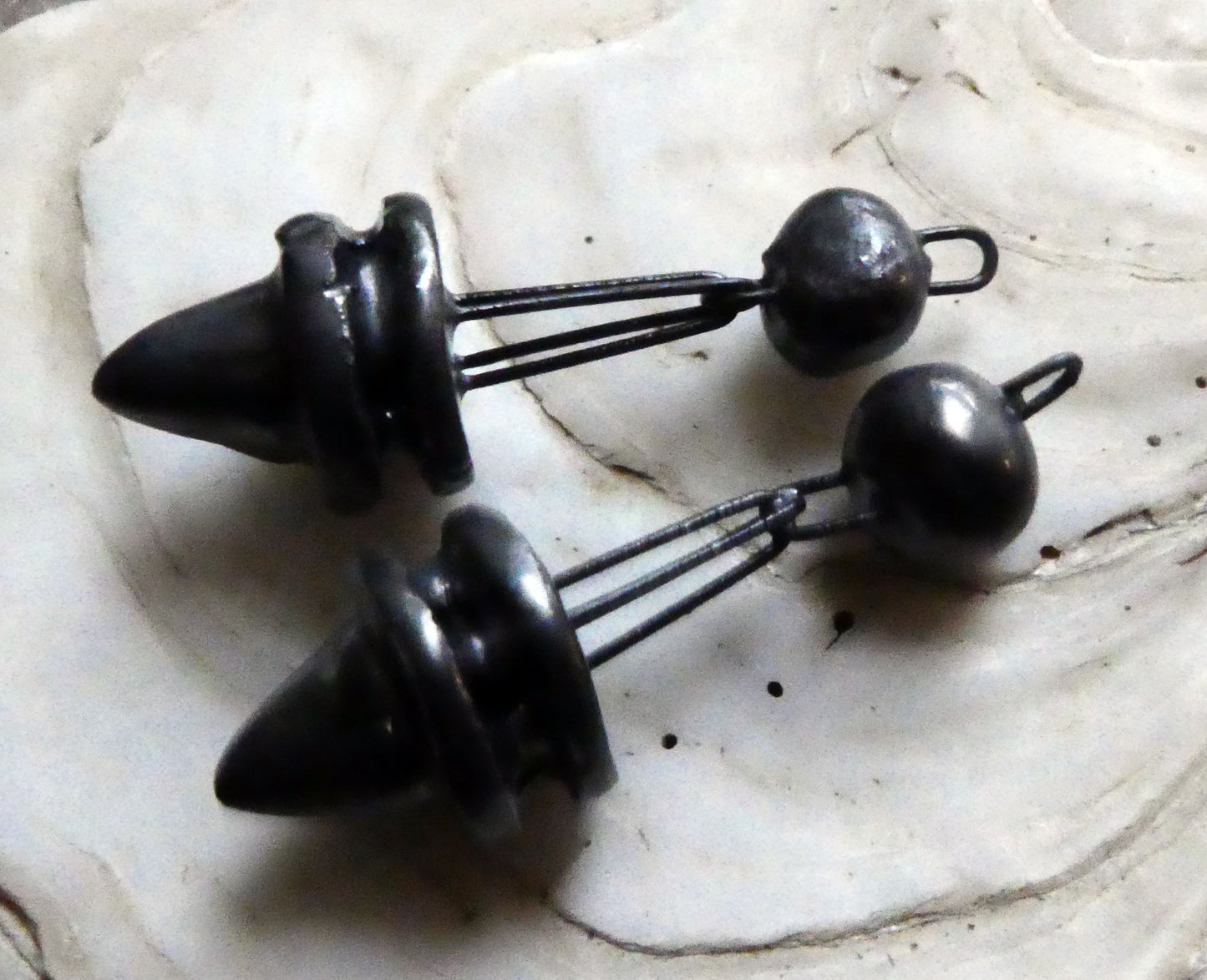 Ceramic Double Hoop Pointy Dangles - Pewter