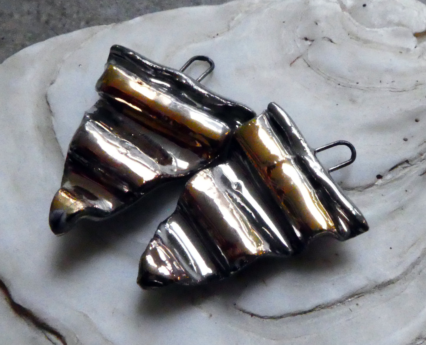 Ceramic Rippled Charms - Platinum and Gold