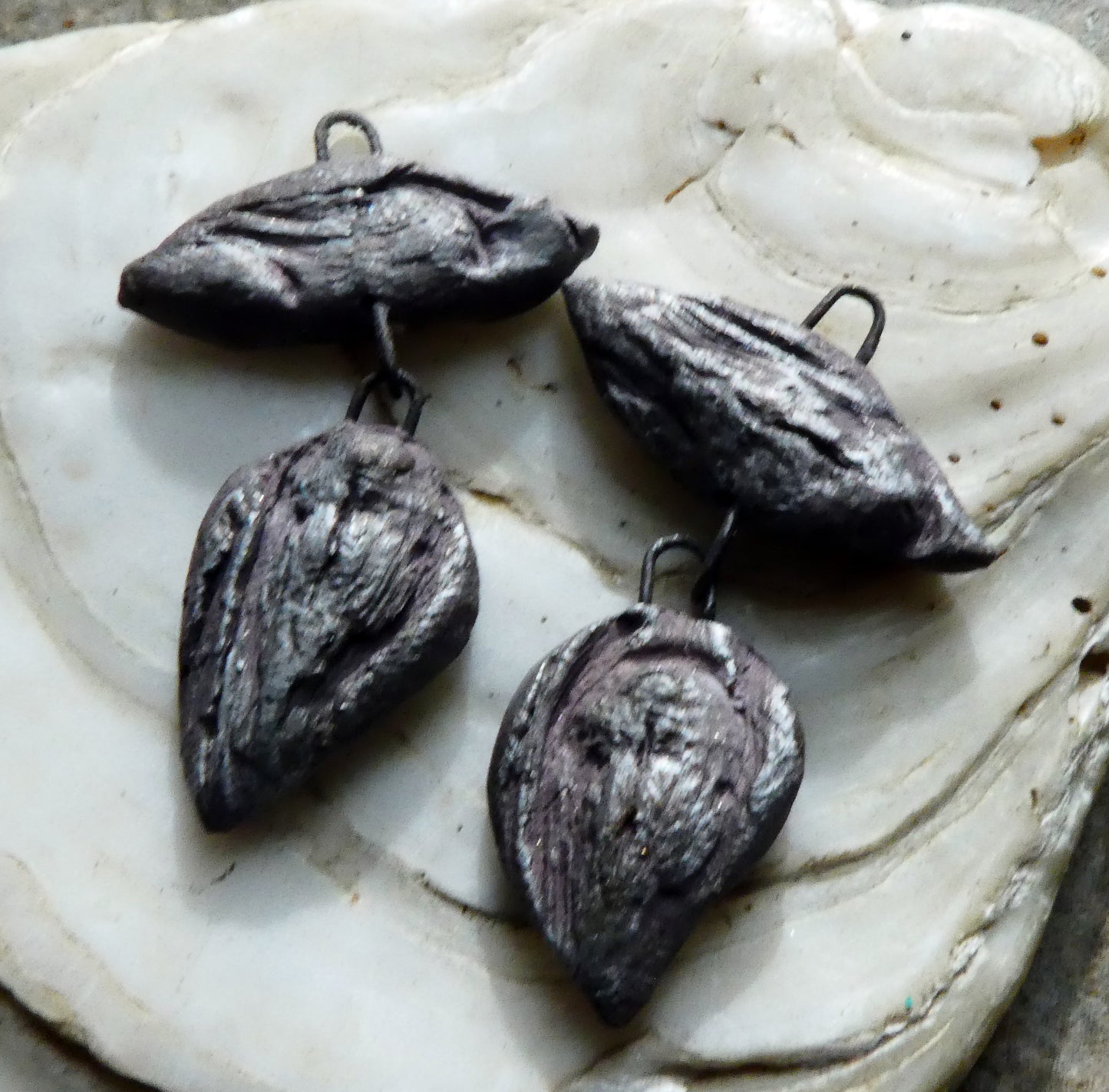Ceramic Driftwood Textured Dangles - Warm Grey