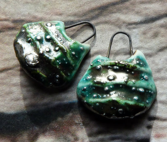 Ceramic Silvery Wave Textured Charms - Egyptian Blue Crackle
