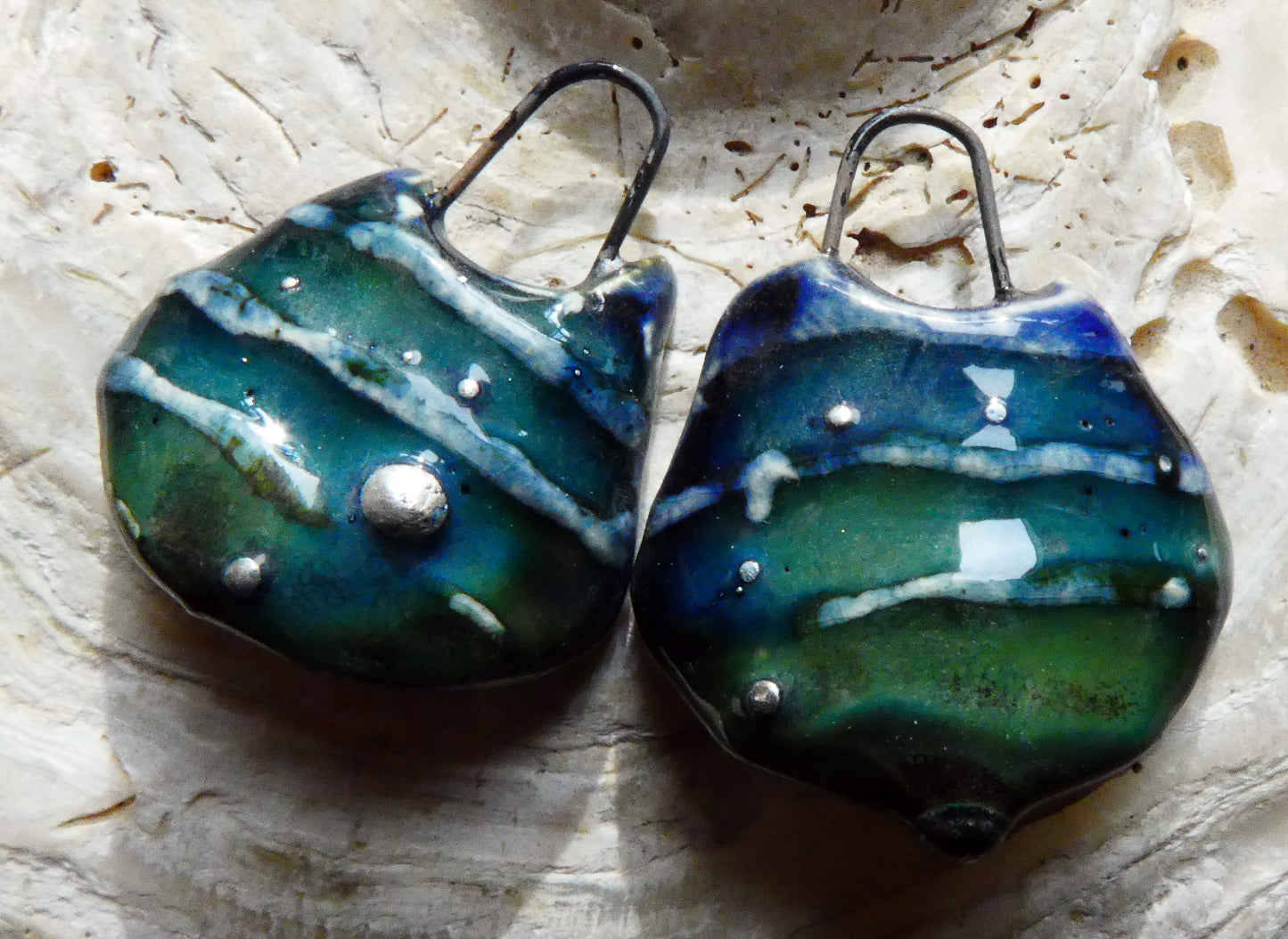 Ceramic Silvery Wave Textured Charms - Cobalt