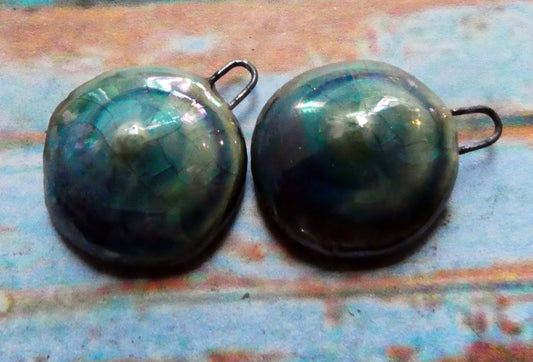Ceramic Lustrous Button Shell Charms -Oriental Blue