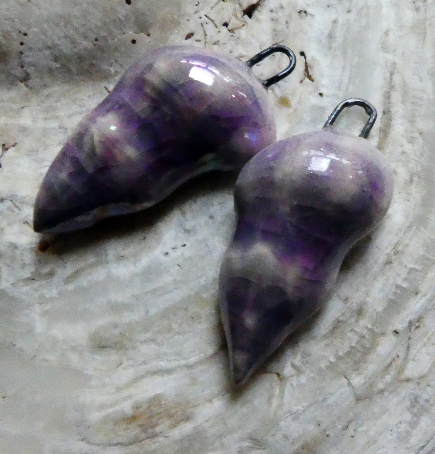 Ceramic Lustrous Conical Shell Charms -Amethyst