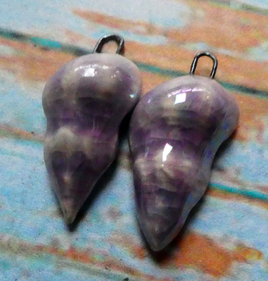 Ceramic Lustrous Conical Shell Charms -Amethyst