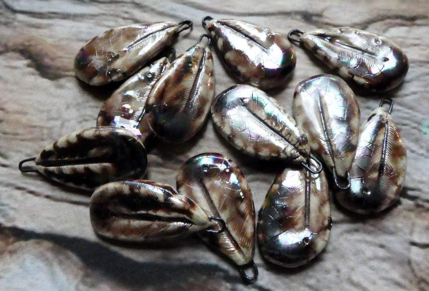Ceramic Lustrous Feather Charms- Mottled Brown