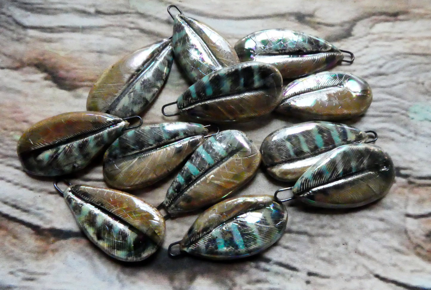 Ceramic Lustrous Feather Charms- Blue Jay