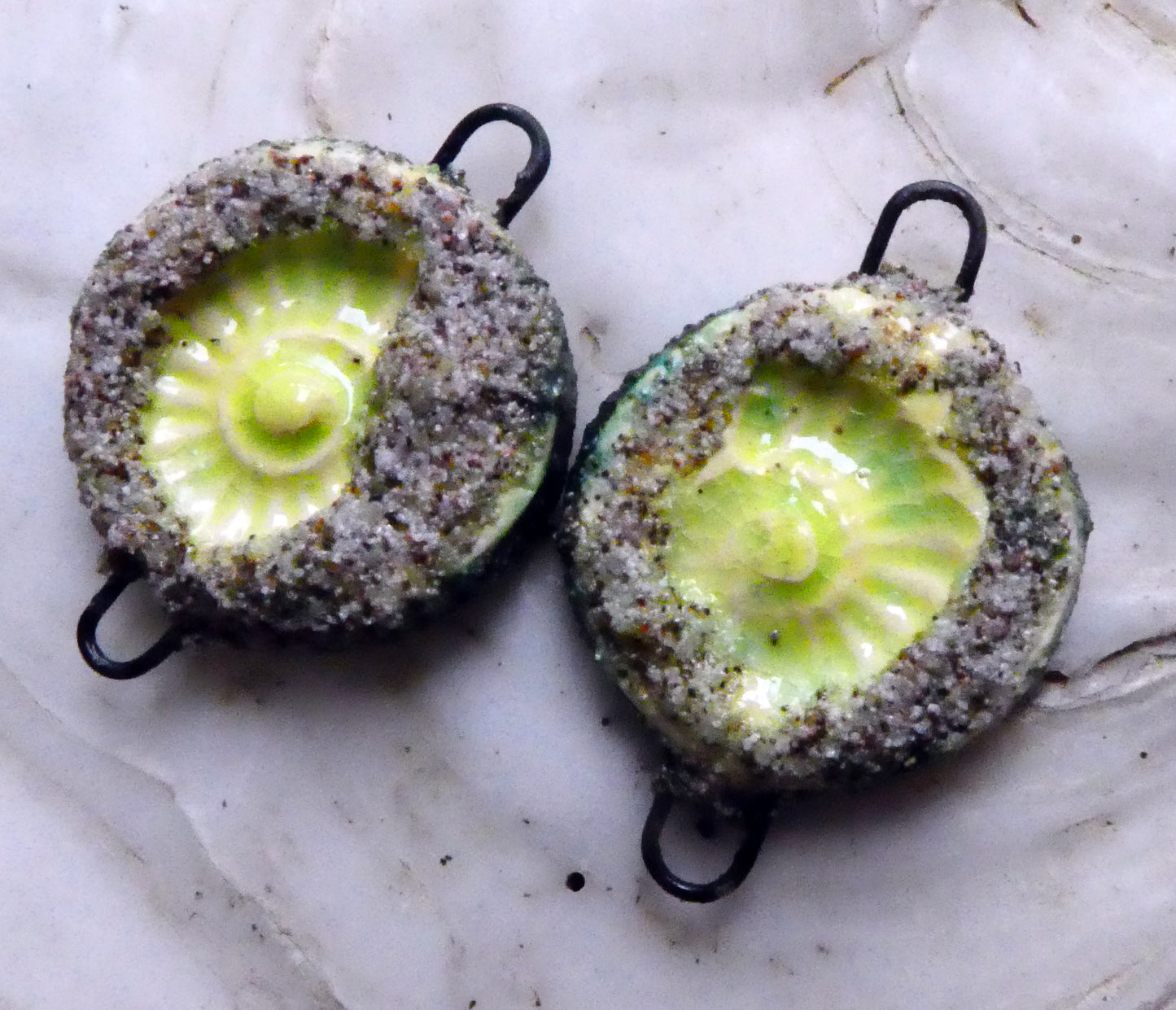 Ceramic Sandy Ammonite Connectors- Lime