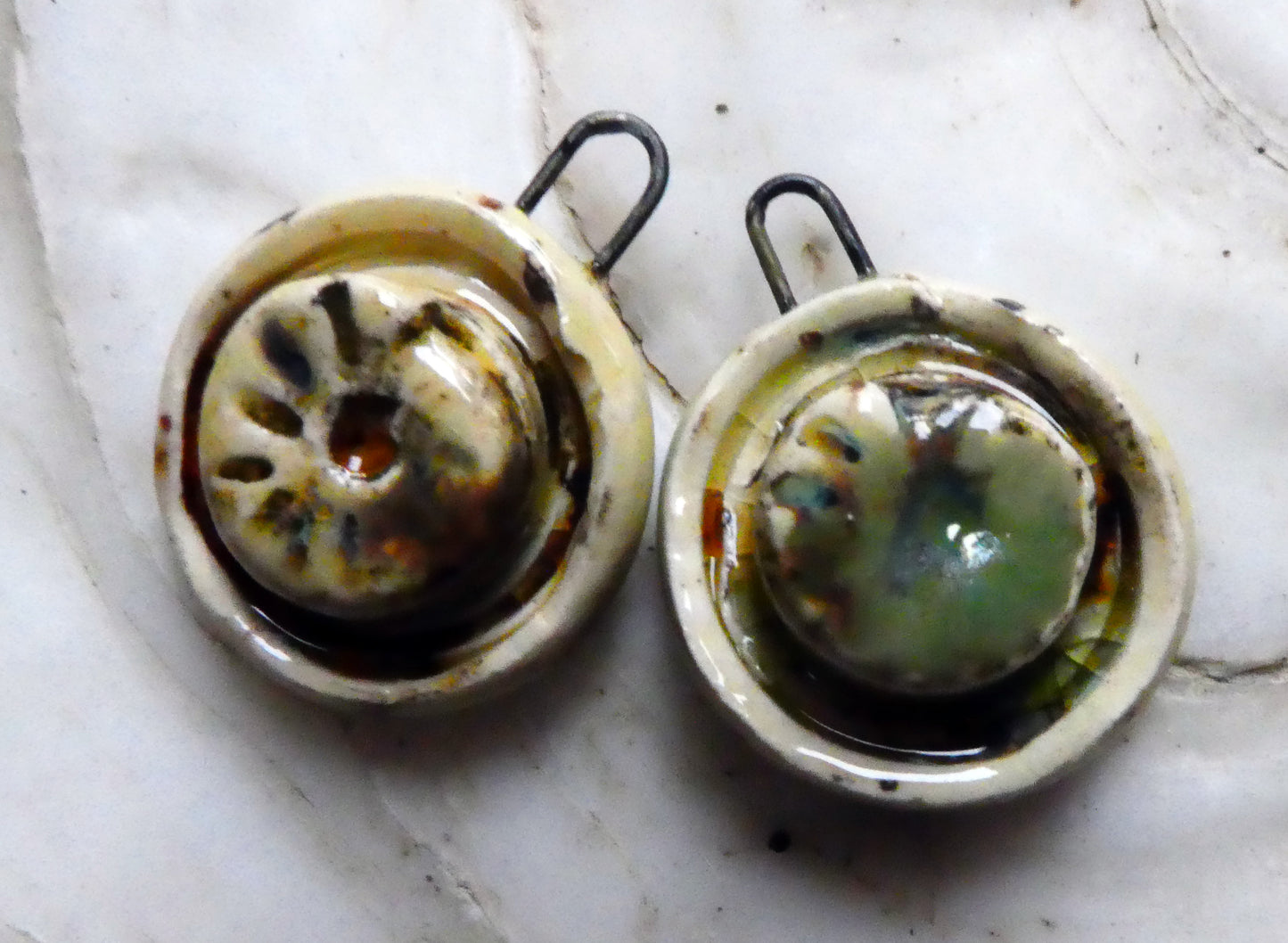 Ceramic Moulded Ammonite Charms- Cappuccino Mint