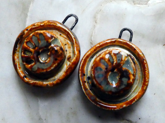 Ceramic Moulded Ammonite Charms- Amber Ash