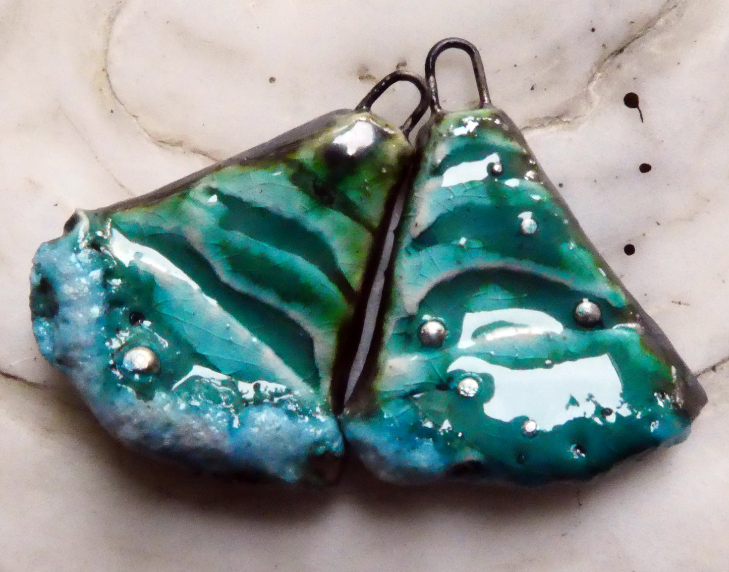 Ceramic Silvery Surfy Wave Textured Charms - Taunton Turquoise