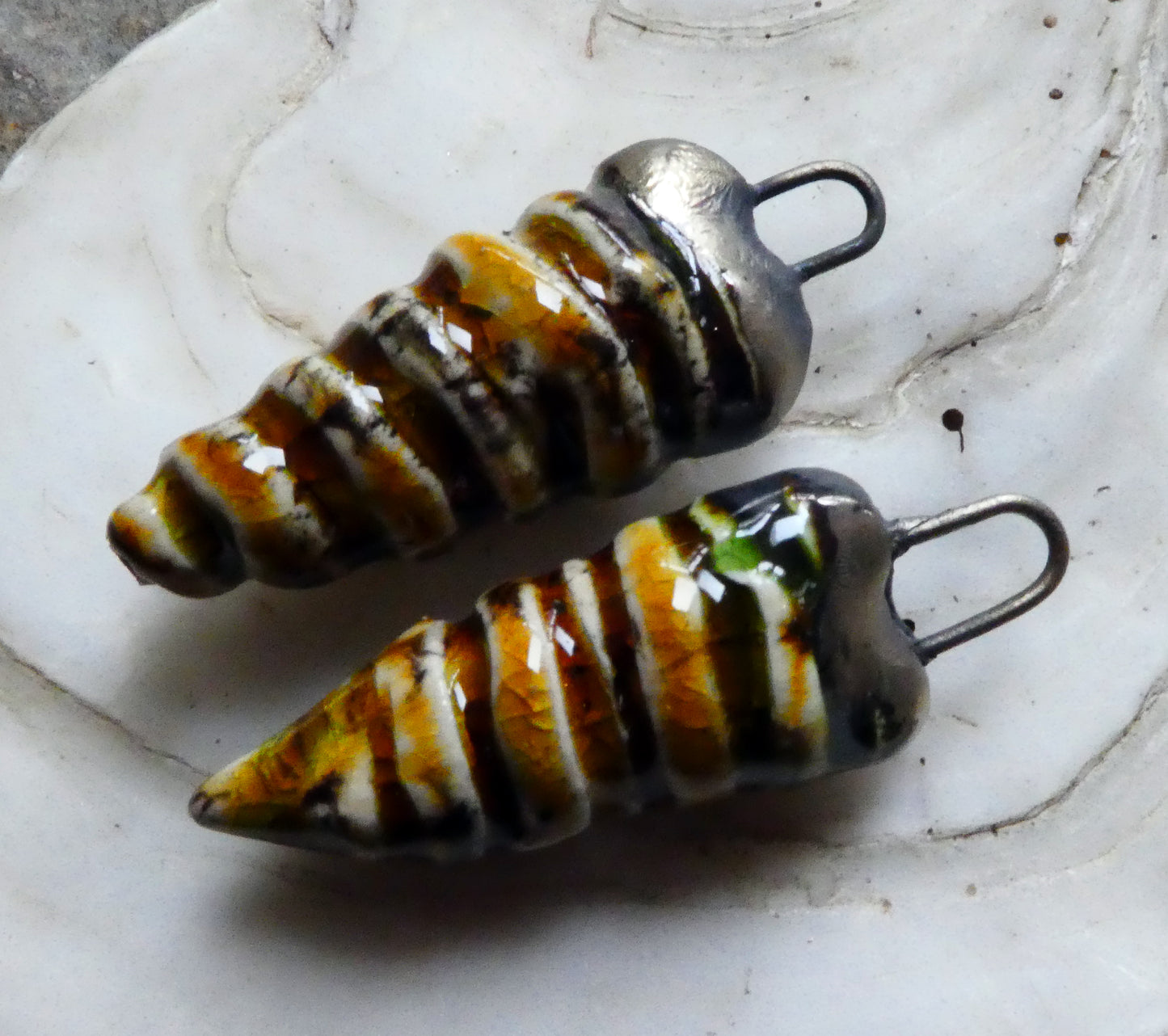 Ceramic Hollow Spiral Shell Charms - Dune