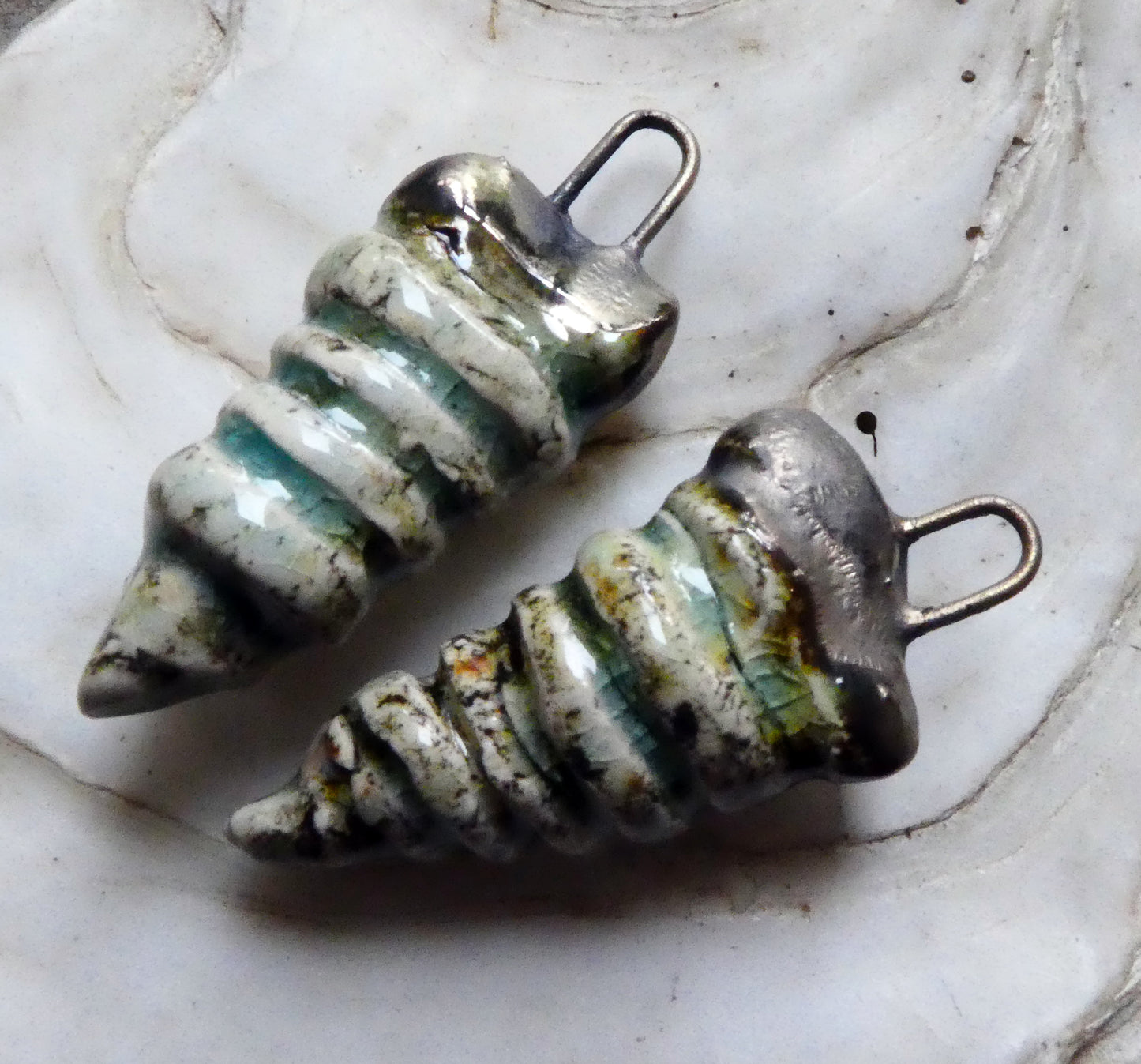 Ceramic Hollow Spiral Shell Charms - Water