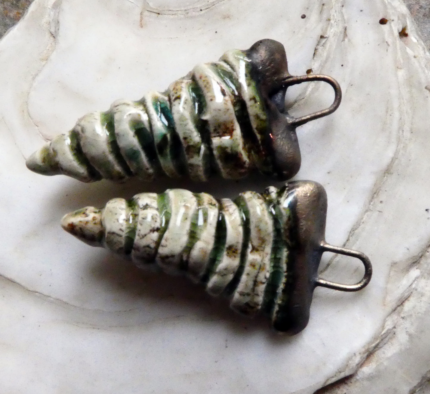 Ceramic Hollow Spiral Shell Charms - Green Tea