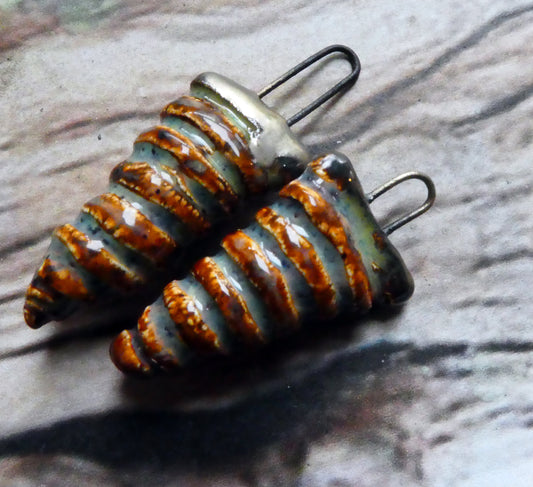 Ceramic Hollow Spiral Shell Charms - Amber Ash - Asymmetric