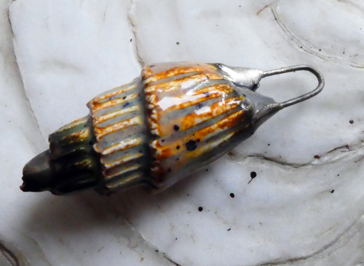 Ceramic Textured Spiral Shell Dangle - Amber Ash