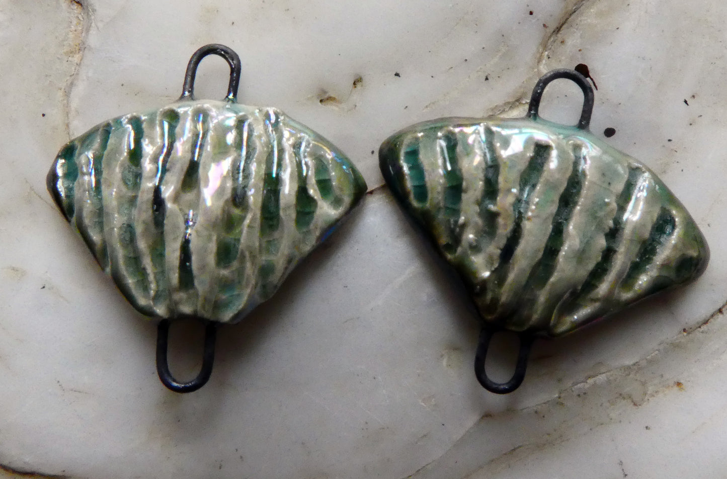 Ceramic Fan Shaped Shelly Connectors- Green Tea