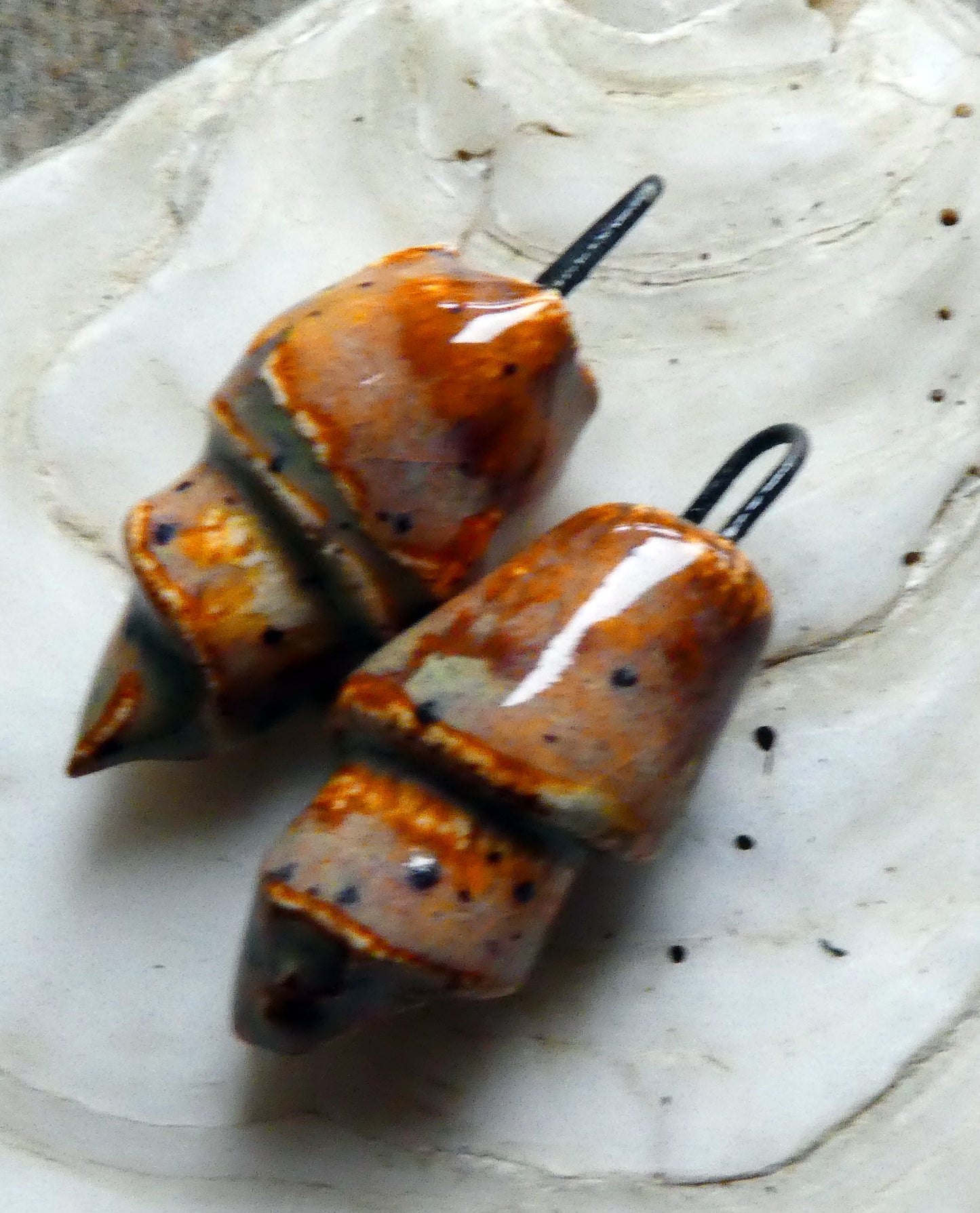 Ceramic Conical Shell Charms - Amber Ash