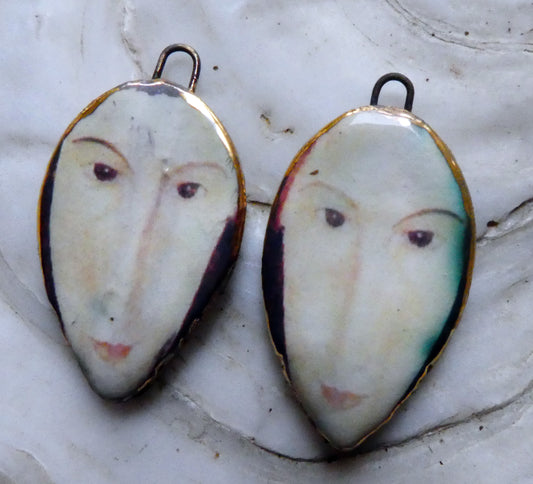 Ceramic Modigliani Decal Face Charms -#1