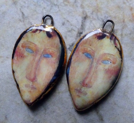 Ceramic Modigliani Decal Face Charms -#3
