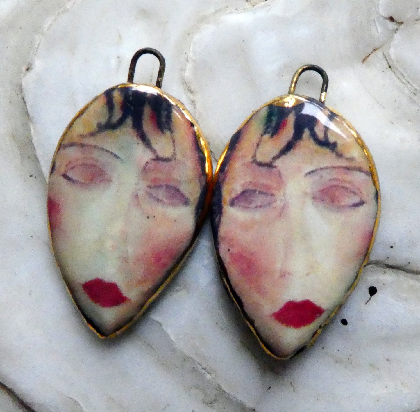 Ceramic Modigliani Decal Face Charms -#4