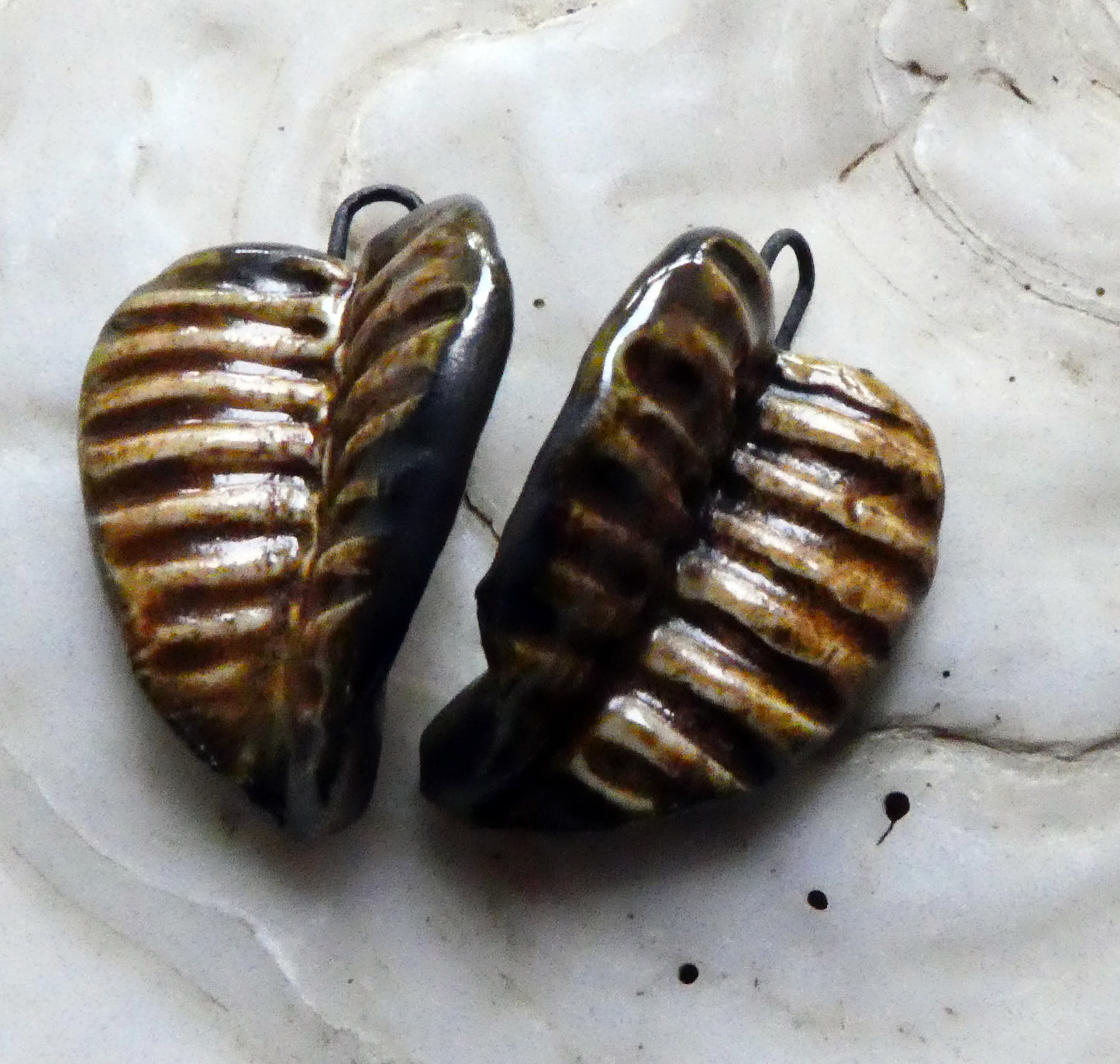 Ceramic Folded Shell Charms- Cognac