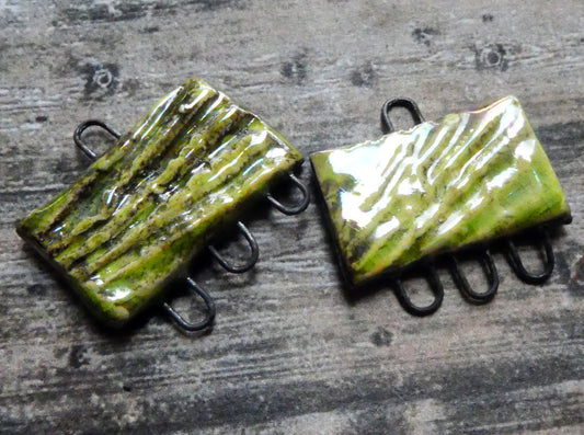 Ceramic Shell Textured Oblong Connectors - Lime