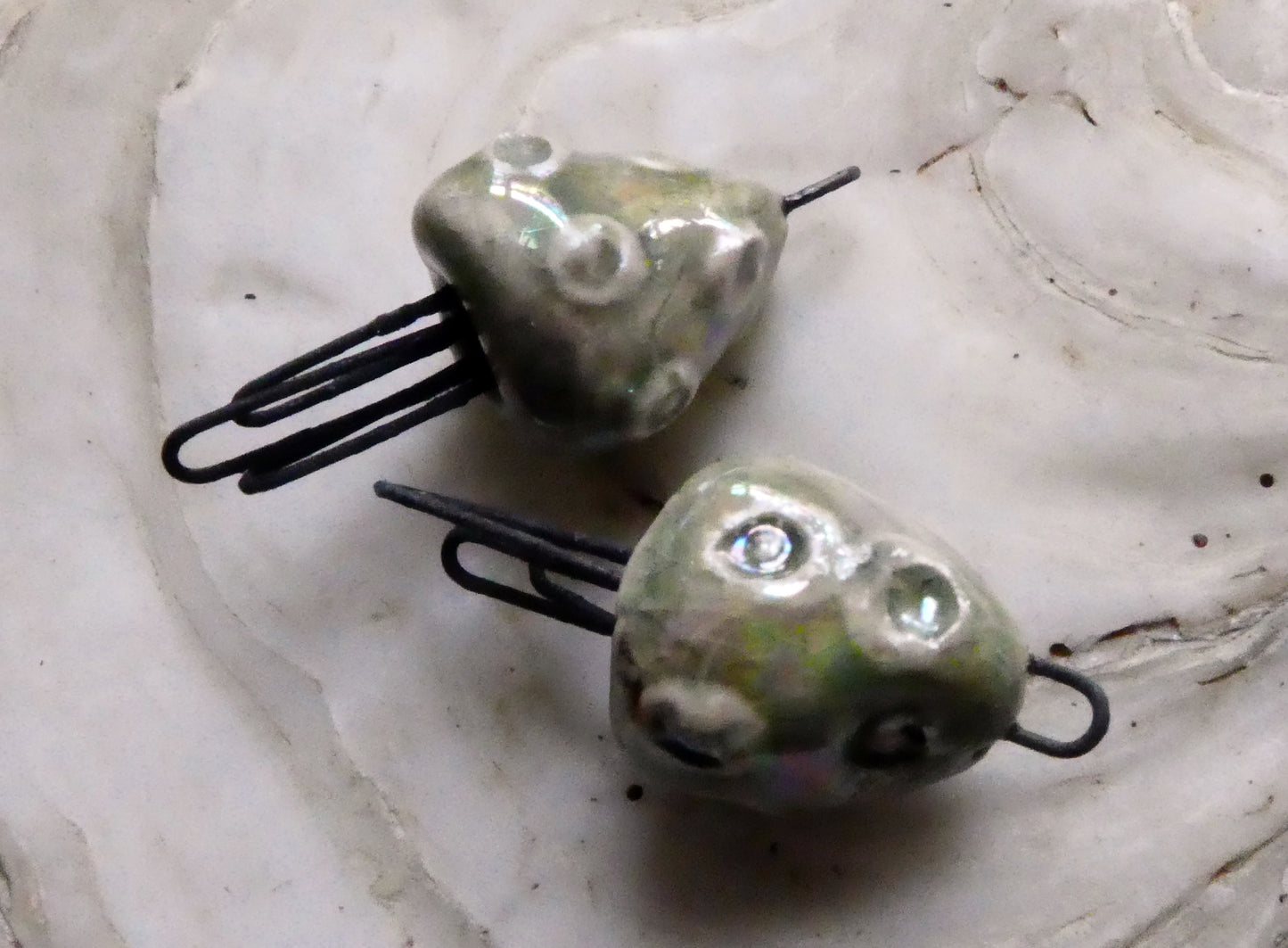 Ceramic Lustrous Sea Creature Earring Connectors - Green Tea