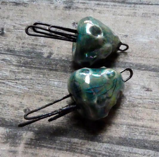 Ceramic Lustrous Sea Creature Earring Connectors - Oriental Blue