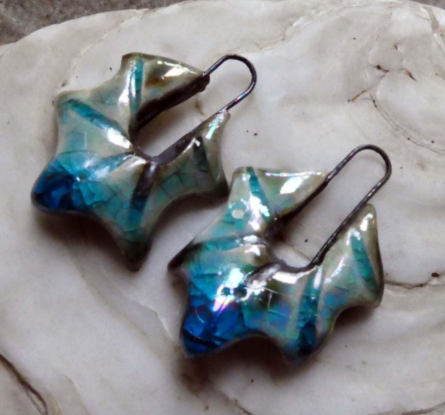 Ceramic Lustrous Star Shell Earring Charms - Turquoise Crackle