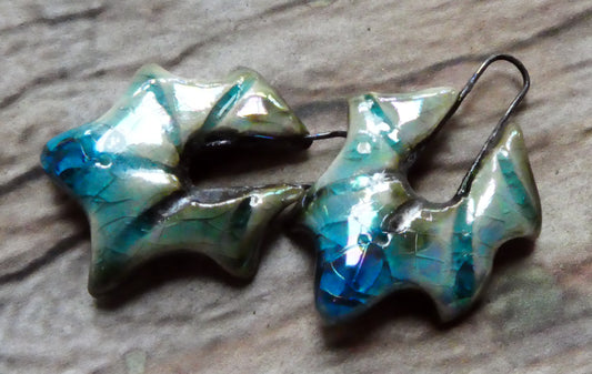 Ceramic Lustrous Star Shell Earring Charms - Turquoise Crackle