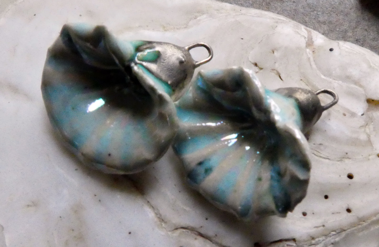 Ceramic Lustrous Trumpet Shell Earring Charms - Larimar