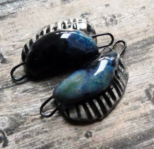 Ceramic Lustrous Black-Lipped Shell Earring Connectors - Obsidian