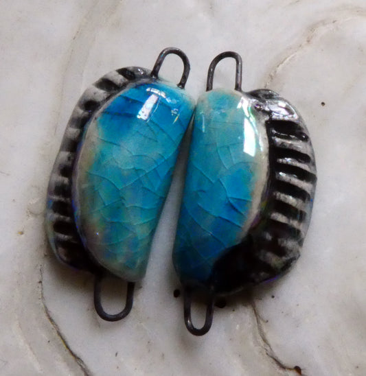 Ceramic Lustrous Black-Lipped Shell Earring Connectors - Taunton Turquoise