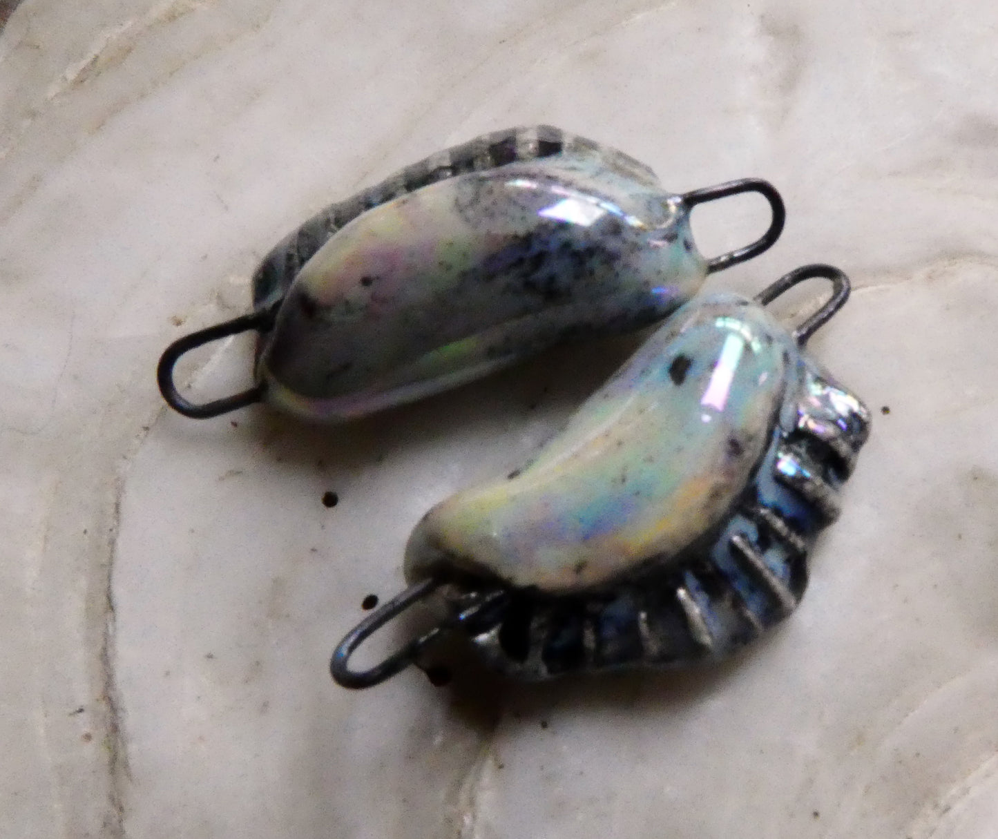 Ceramic Lustrous Black-Lipped Shell Earring Connectors -Mistral