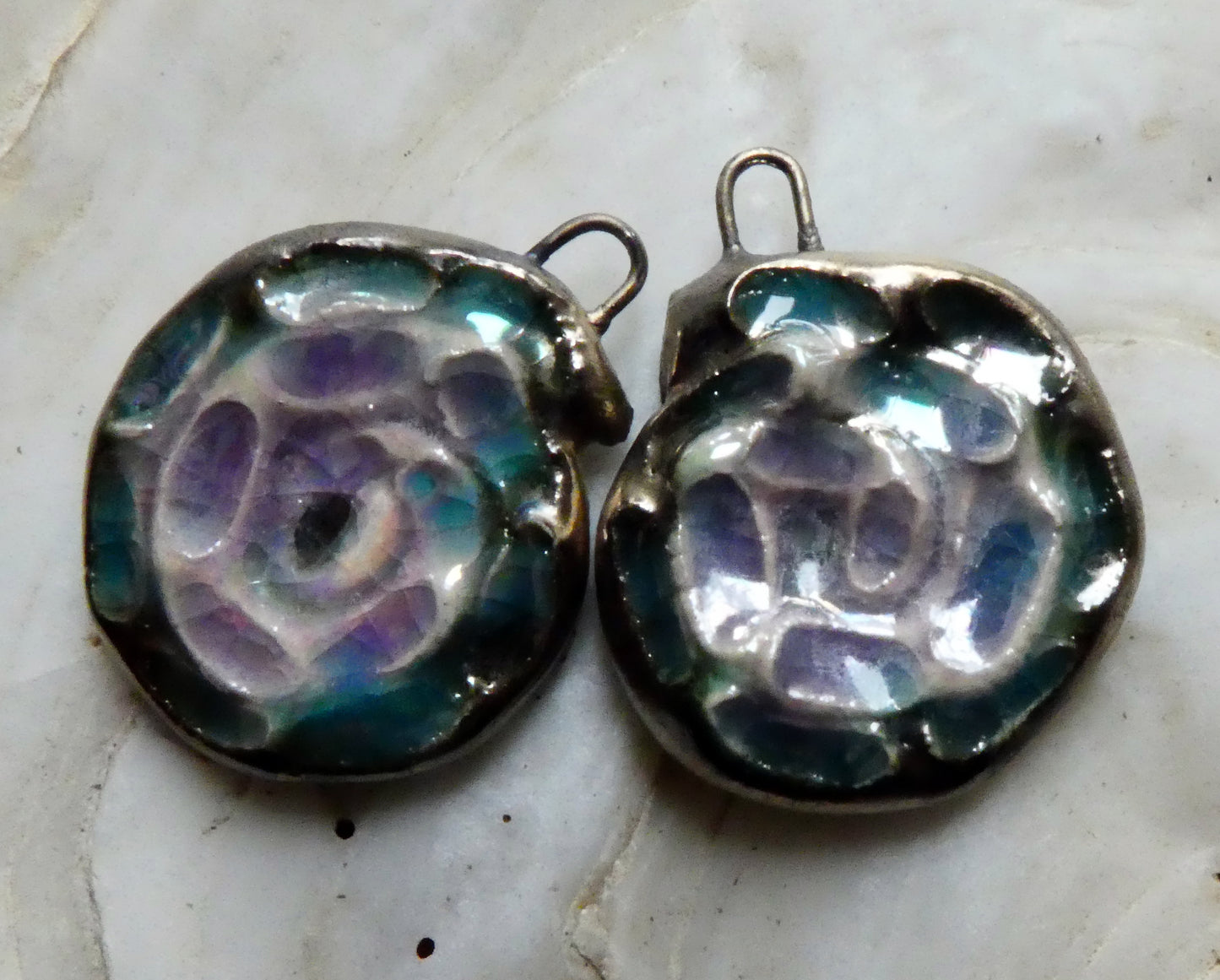 Ceramic Lustrous Nautilus Shell Earring Charms - Amethyst
