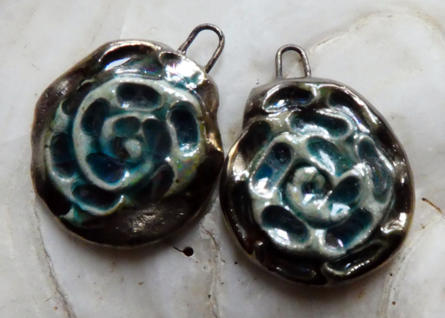 Ceramic Lustrous Nautilus Shell Earring Charms - Oriental Blue