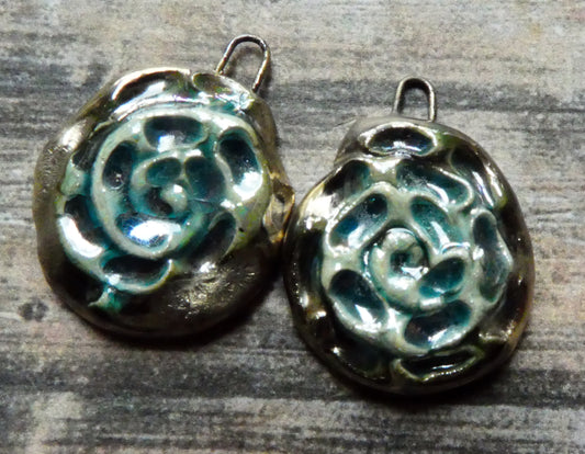 Ceramic Lustrous Nautilus Shell Earring Charms - Oriental Blue
