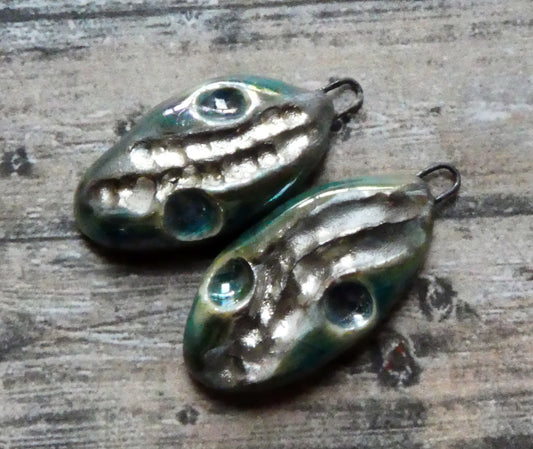 Ceramic Silvery Pebble Earring Charms - Oriental Blue