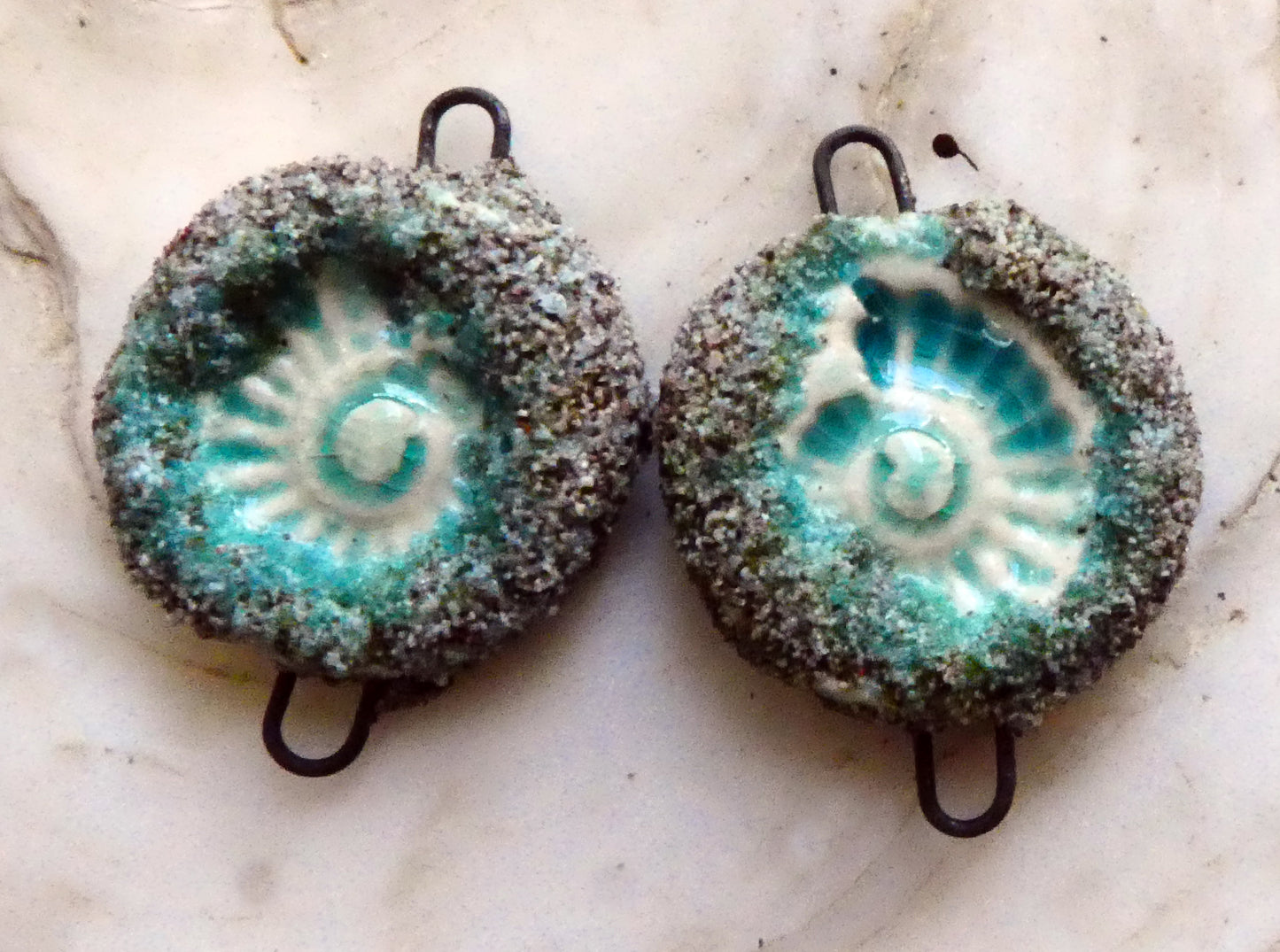 Ceramic Sandy Ammonite Connectors- Egyptian Blue Crackle