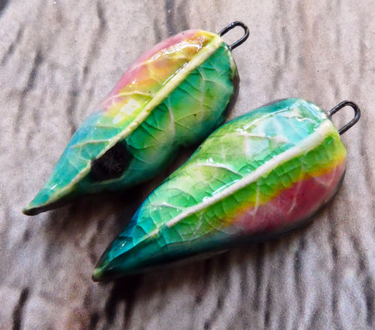 Ceramic Super Slim Spring Leaf Earring Charms #11