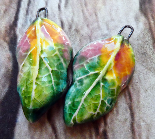 Ceramic Super Slim Spring Leaf Earring Charms #13
